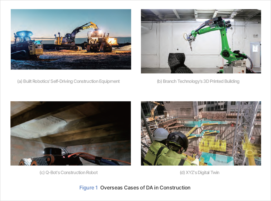 Built Robotics' Self-Driving Construction Equipment Branch Technology's 3D Printed Building Q-Bot's Construction Robot XYZ's Digital Twin Figure 1 Overseas Cases of DA in Construction